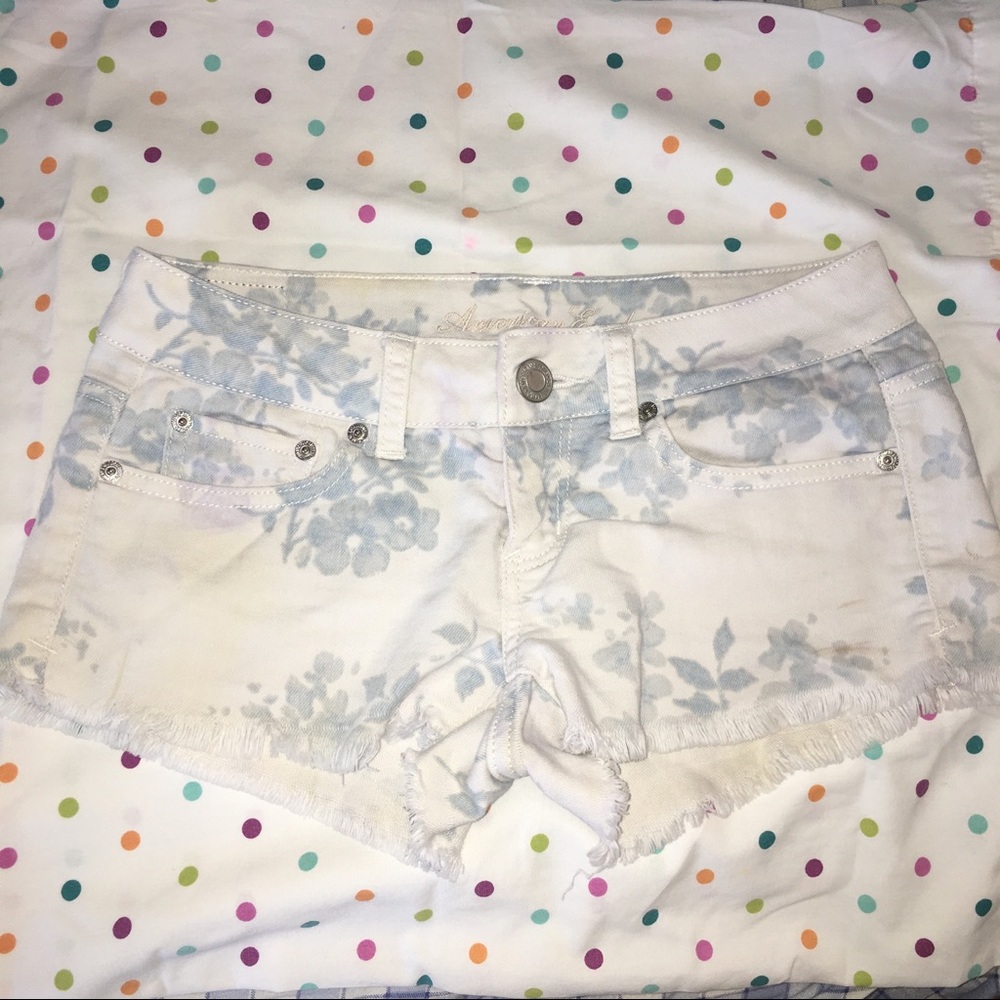 White Floral Shorts
